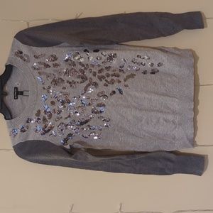 NWT Express Women's Two-Toned Gray Sweater with Silver Sequins Detailing, Size S